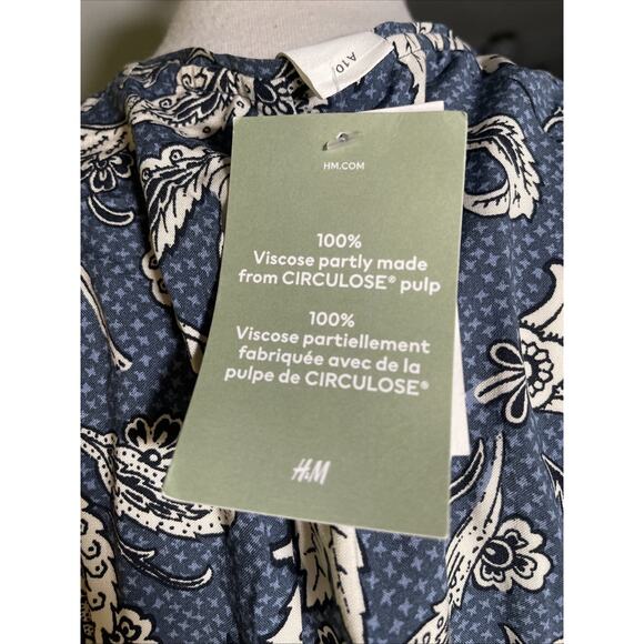 H&M Women's Size Medium Dusty Blue Paisley Long Sleeve Collared Midi Dress NWT - Picture 8 of 8